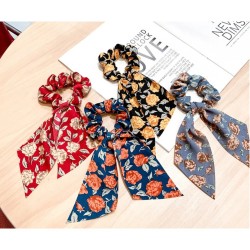 Floral Ribbon Elastic Scrunchies (12card/ 4 color mixed/Pack)
