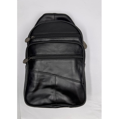 Men's Leather Black Chest Bag Male Shoulder Bags Multi-pocket Crossbody bags (29x16.5x7.5cm)