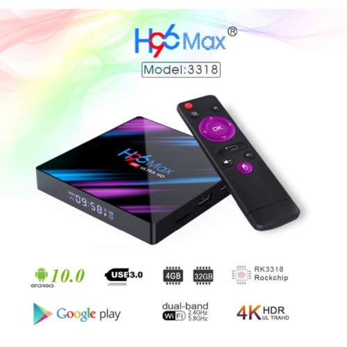 H96 MAX Android TV Settop Box RK3318 Smart TV Box Android 9 9.0 RAM 4GB / ROM 32GB 4K Youtube Media player - No DC
